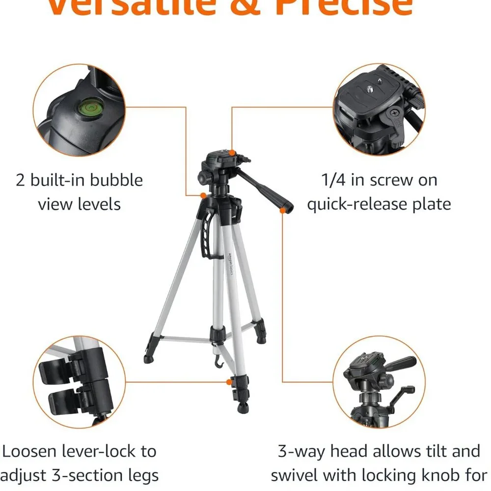 NWT Amazon Basics 60 inch Lightweight Tripod with Bag, Silver